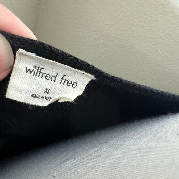 Wilfred Free Only Tie Front Tee XS Black Ribbed Modal Scoop Neck Short Sleeve - Picture 7 of 7